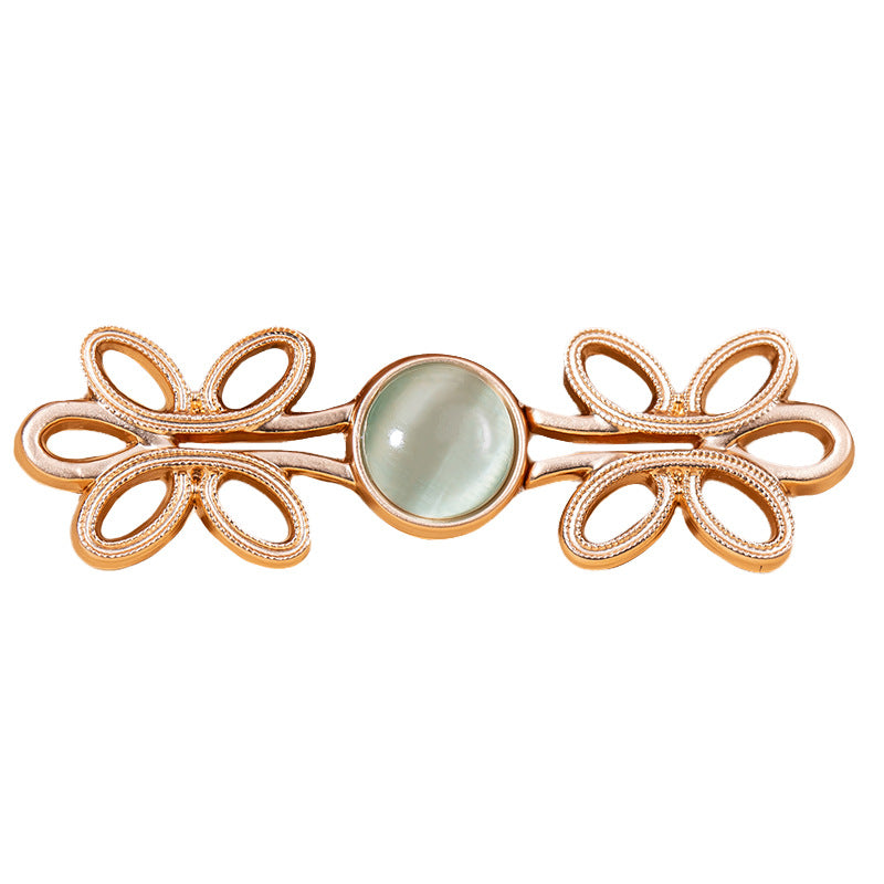 Chinese Five-Leaf Clover Hanfu Metal Lock Button Cat's Eye Stone 8 Color Pack - Lots of Buttons