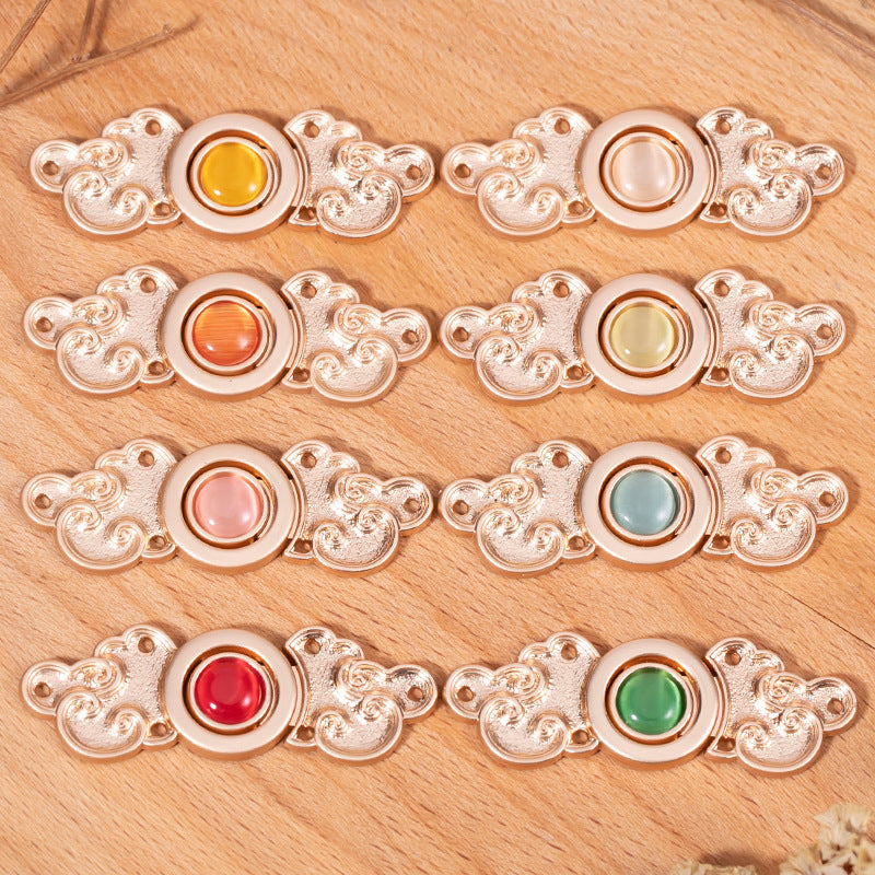 Chinese Antique Cloud Cat's Eye Stone Metal Buttons 8 Pack - Lots of Buttons