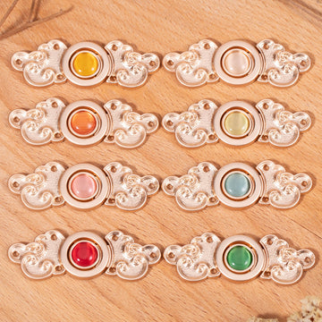 Chinese Antique Cloud Cat's Eye Stone Metal Buttons 8 Pack - Lots of Buttons