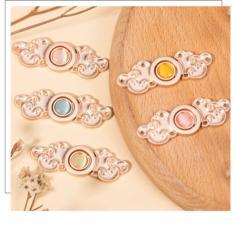 Chinese Antique Cloud Cat's Eye Stone Metal Buttons 8 Pack - Lots of Buttons