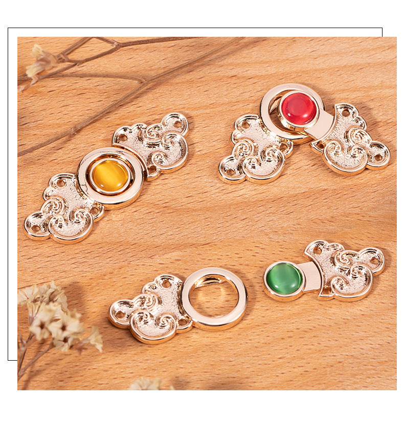Chinese Antique Cloud Cat's Eye Stone Metal Buttons 8 Pack - Lots of Buttons