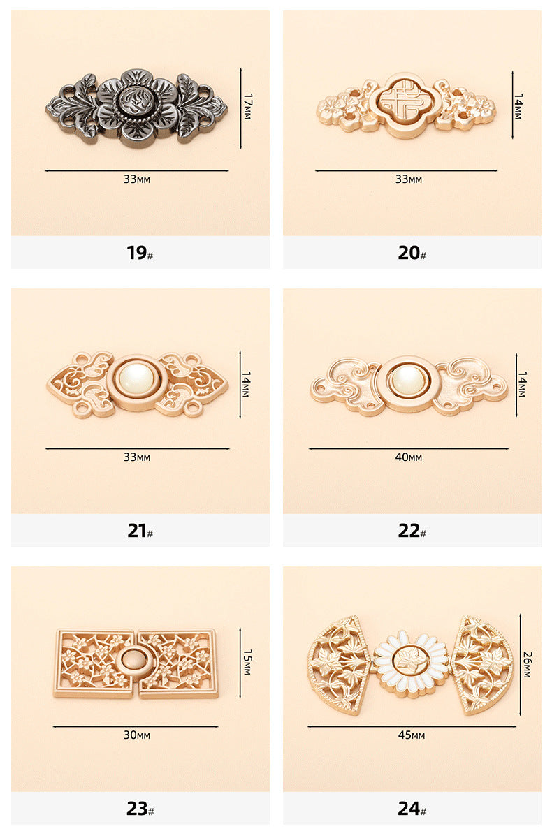 Chinese Style Hanfu Cheongsam Metal Lock Buttons 24 Pack - Lots of Buttons