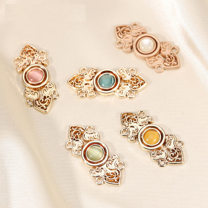 Chinese Hanfu Cheongsam Metal Buttons Light Gold with Cat's Eye Stones 10 Pack - Lots of Buttons