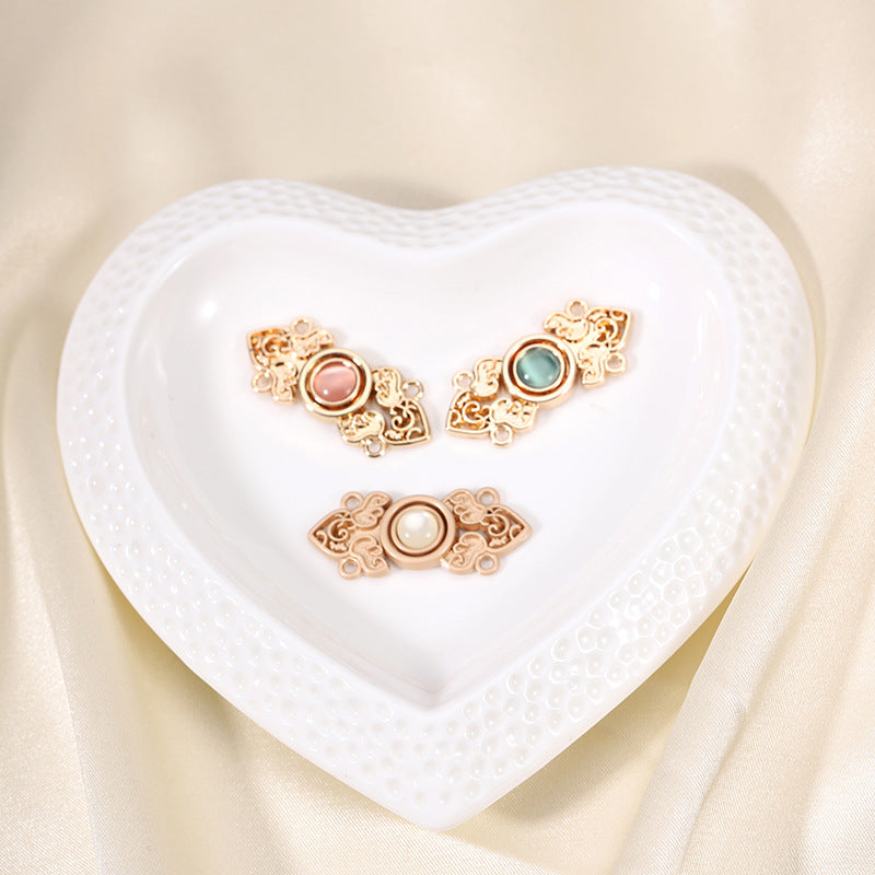 Chinese Hanfu Cheongsam Metal Buttons Light Gold with Cat's Eye Stones 10 Pack - Lots of Buttons