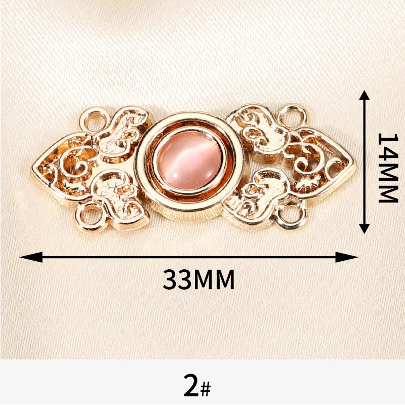 Chinese Hanfu Cheongsam Metal Buttons Light Gold with Cat's Eye Stones 10 Pack - Lots of Buttons