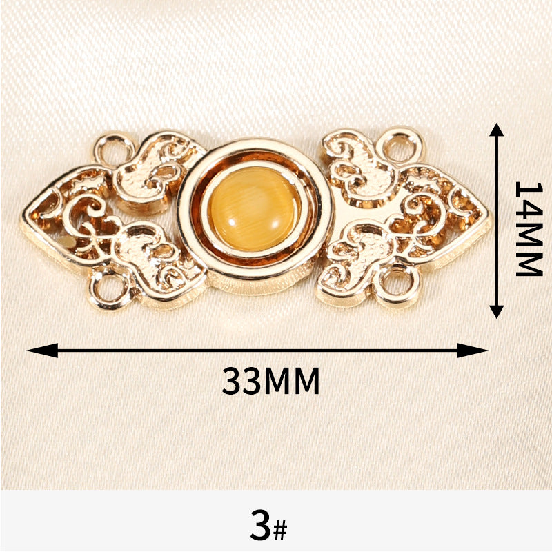 Chinese Hanfu Cheongsam Metal Buttons Light Gold with Cat's Eye Stones 10 Pack - Lots of Buttons