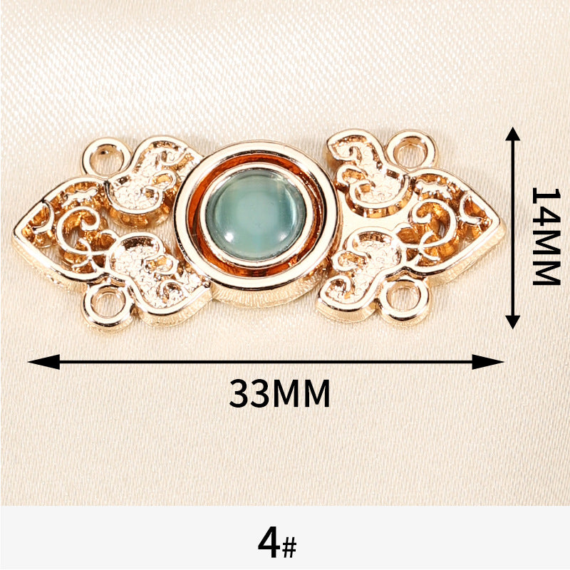 Chinese Hanfu Cheongsam Metal Buttons Light Gold with Cat's Eye Stones 10 Pack - Lots of Buttons