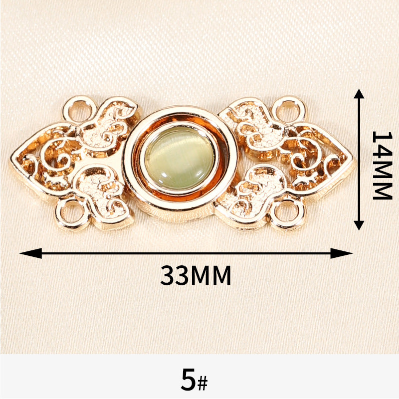 Chinese Hanfu Cheongsam Metal Buttons Light Gold with Cat's Eye Stones 10 Pack - Lots of Buttons