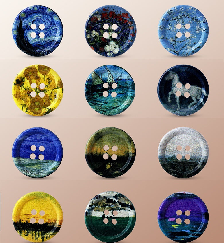 18-34mm Round Art Oil Painting Resin Buttons 60 Pack(12 Styles) - Lots of Buttons
