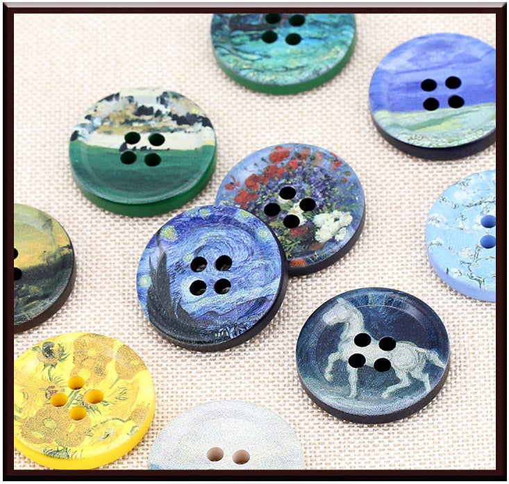 18-34mm Round Art Oil Painting Resin Buttons 60 Pack(12 Styles) - Lots of Buttons
