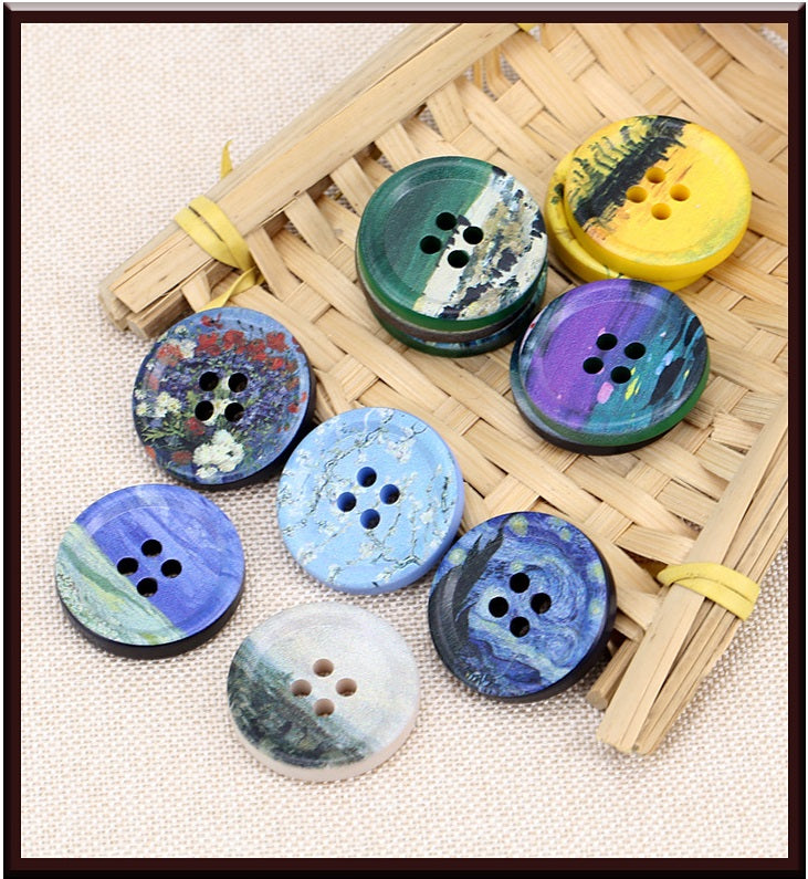 18-34mm Round Art Oil Painting Resin Buttons 60 Pack(12 Styles) - Lots of Buttons