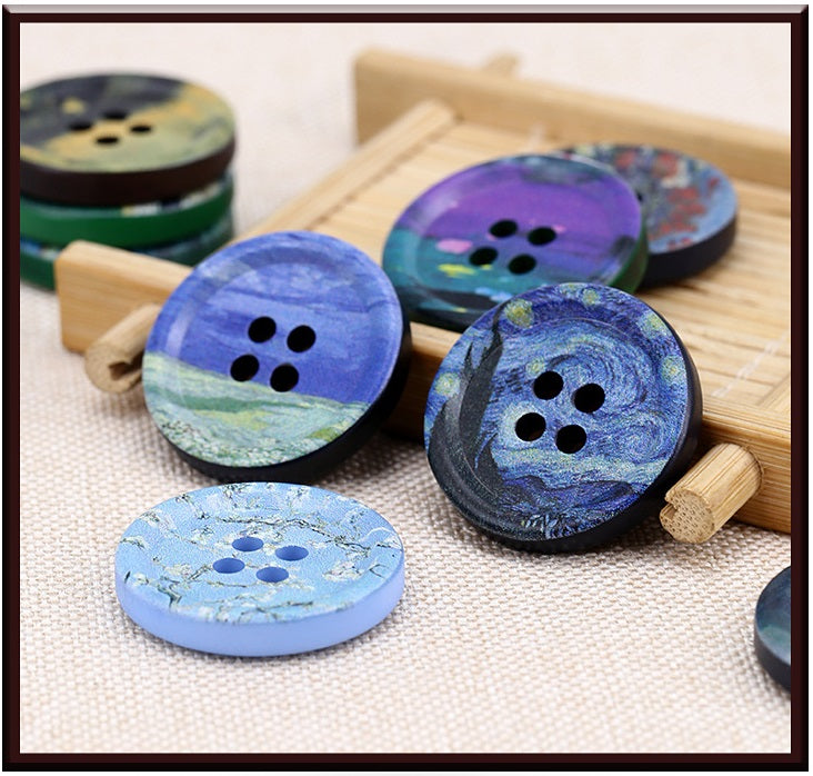 18-34mm Round Art Oil Painting Resin Buttons 60 Pack(12 Styles) - Lots of Buttons