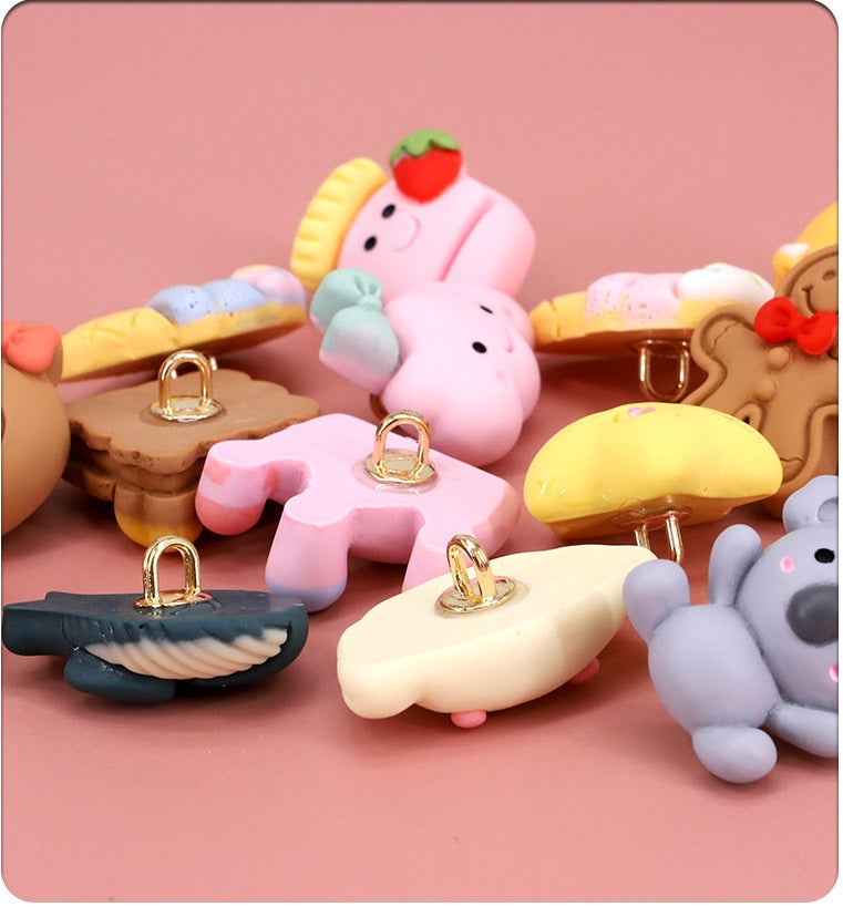 Söta tecknade djur-tema resin knappar för babykläder 110-pack (22 stilar)
