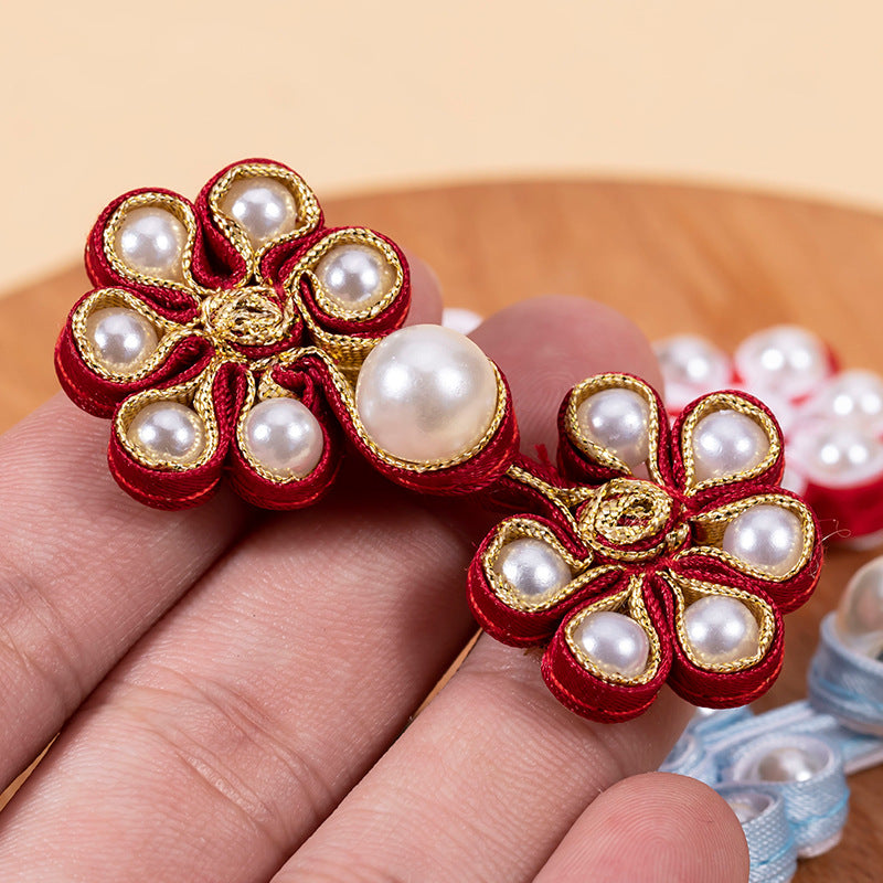 Chinese Frog Closure Pearl Six-Petal Flower Woven Button 8 Pack - Lots of Buttons