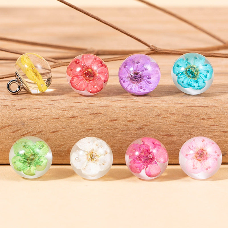 Chinese Resin Dried Flower Transparent Bead Button 8 Pack - Lots of Buttons