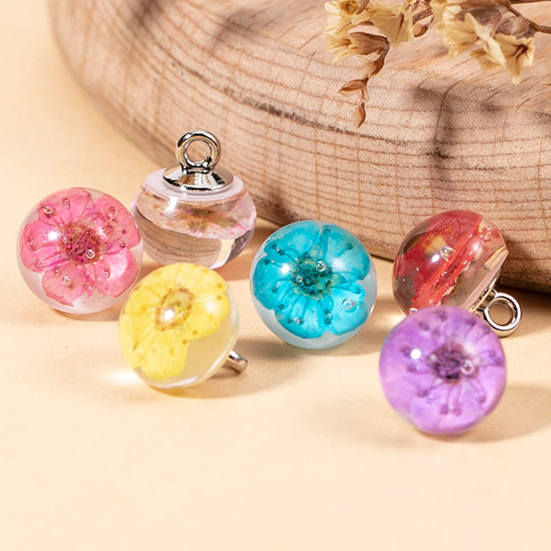 Chinese Resin Dried Flower Transparent Bead Button 8 Pack - Lots of Buttons