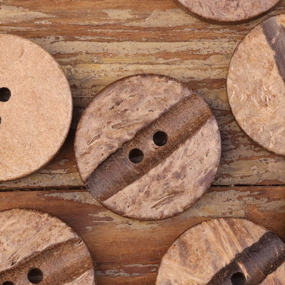 Botones de dos agujeros de cáscara de coco natural gruesa 36L 100 piezas
