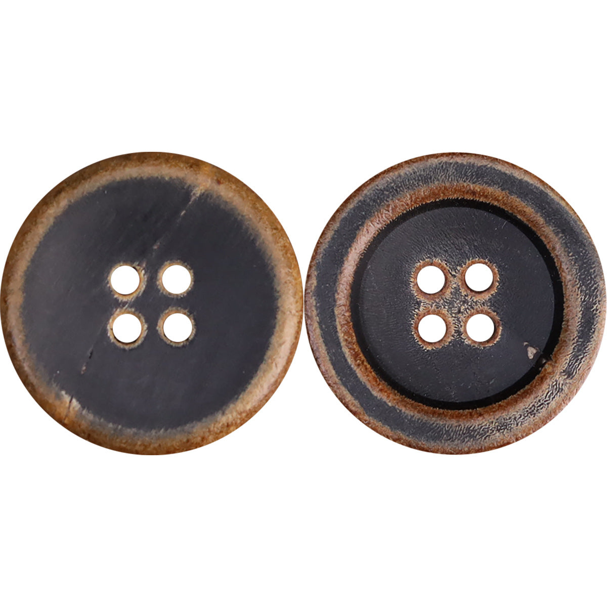 Bottoni Vintage a Forma di Ciotola con Quattro Fori in Corno Nero Lucido, Confezione da 25