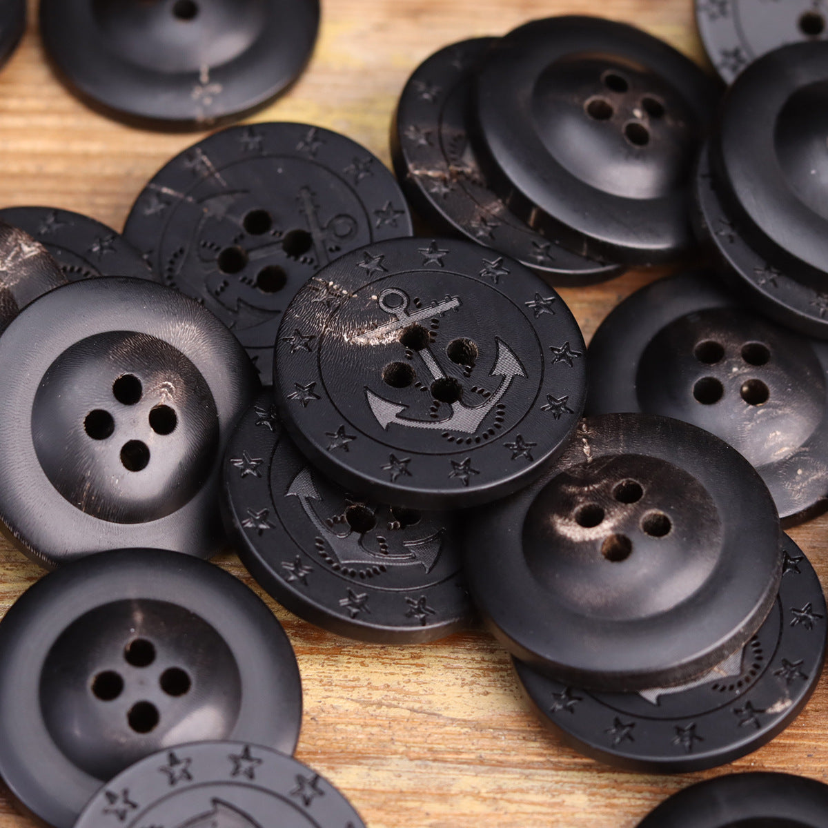 25mm Natural Water Buffalo Horn Sailor's Anchor Laser Etched Buttons 12pcs - Lots of Buttons
