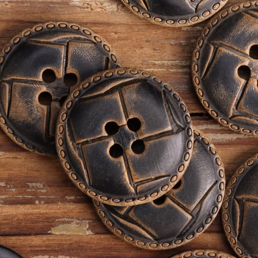 Retro Carved Genuine Horn Four-Hole Sewing Buttons 20 Pack