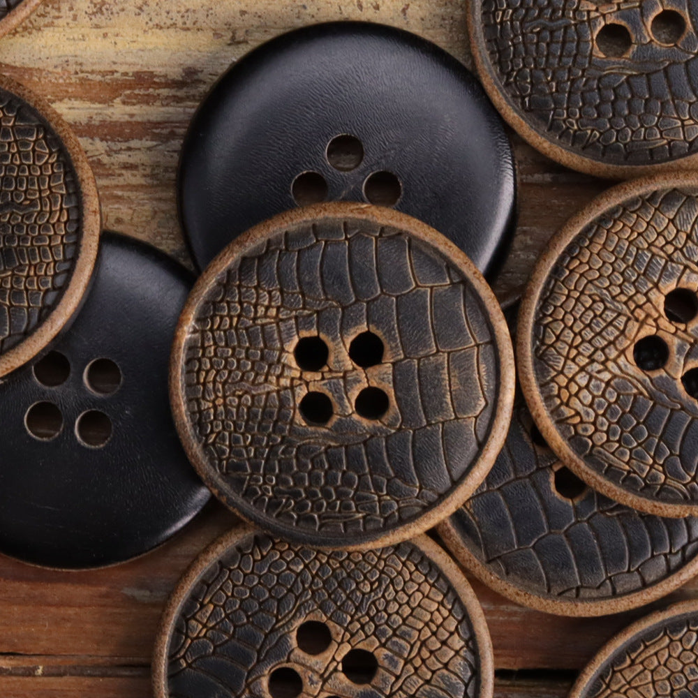 Retro Carved Genuine Horn Four-Hole Sewing Buttons 20 Pack