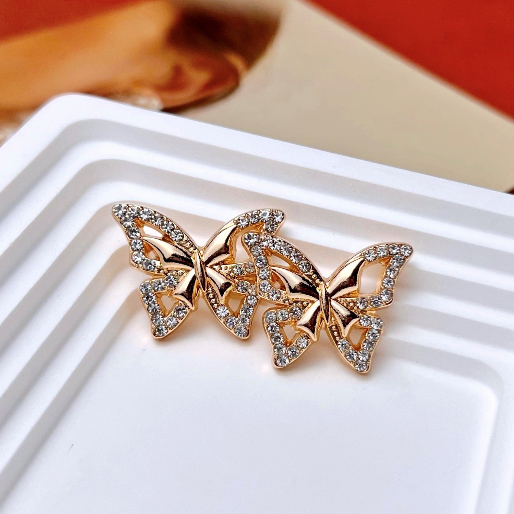 Luxury Rhinestone Butterfly Metal Shank Buttons for Women Coat 12pcs