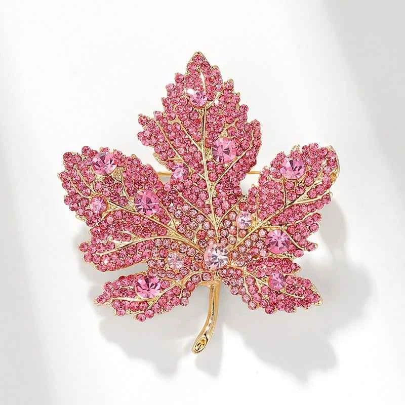 Blue Maple Leaf Brooch Diamond Accented Pin for Coats Suits