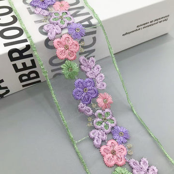 5cm Colorful Floral Sequin Organza Embroidered Lace Trim 10 Yards