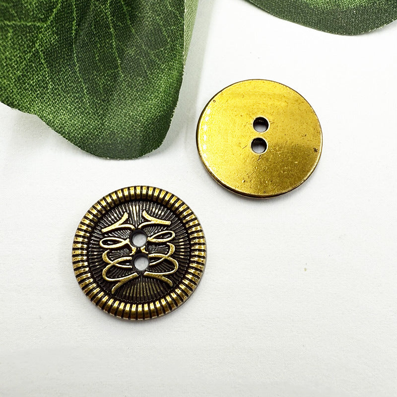 Botones de metal vintage de 12/15/18 mm con dos agujeros para abrigos y chaquetas, paquete de 96