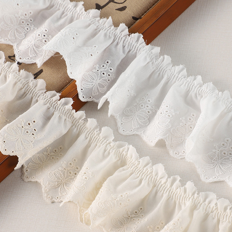 70mm Cotton Pleated Butterfly Lace Trim with Embroidery 5 Yards