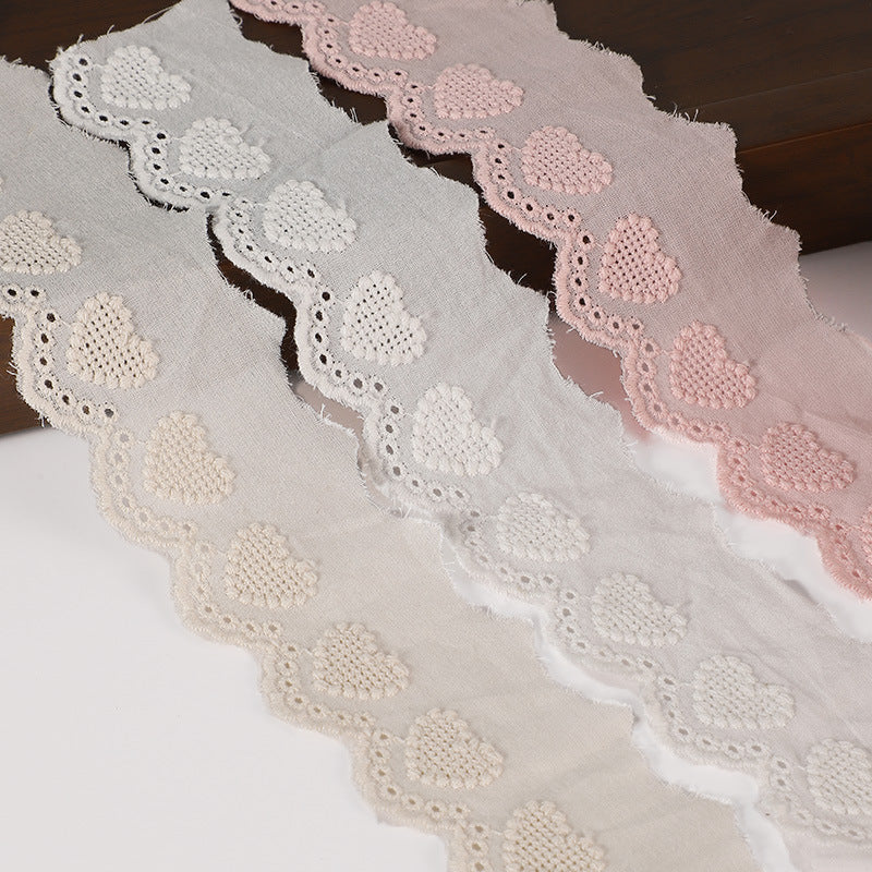 40mm Cotton Lace Trim with Hollow Heart Embroidery 16 Yards