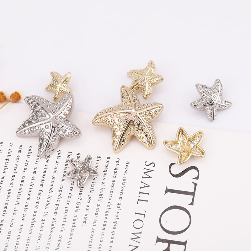 Puffy Starfish Metal Shank Buttons Set of 20 – Light Gold & Nickel