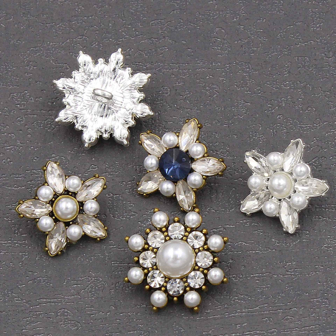 17.5mm/20.5mm Star-Shaped Shine Pearl Crystal Buttons Metal Base 20pcs