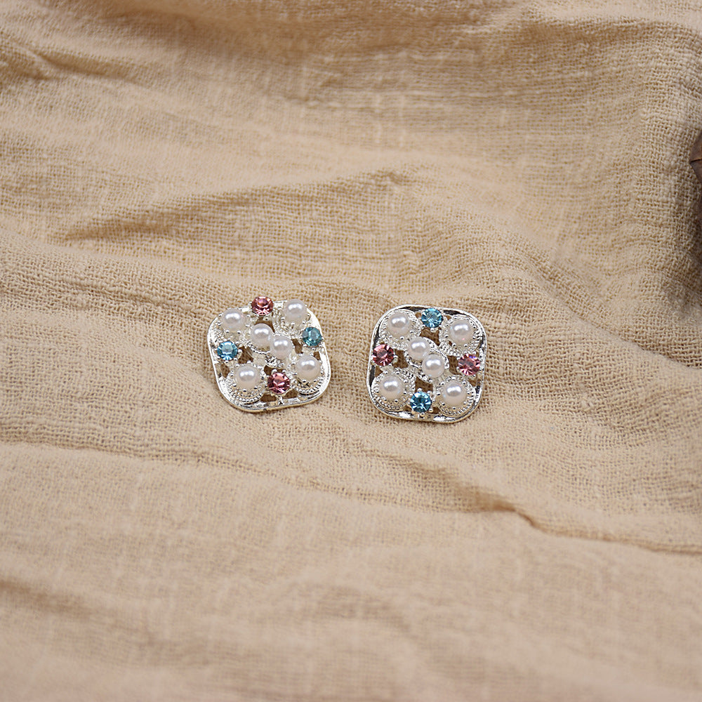 20mm Square Pearl & Crystal Metal Knitwear Buttons 10-Pack