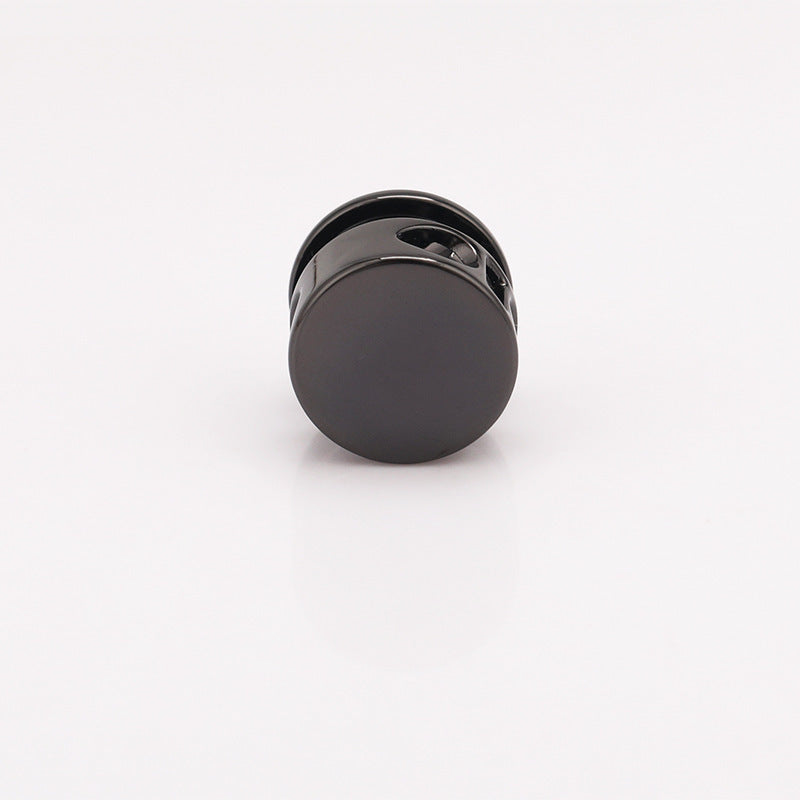 Gunmetal back view: cylinder two-hole cord lock with pearl dome top and spring