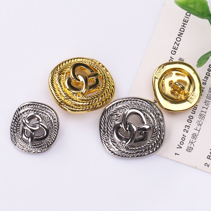 Gold and silver rope-edge hollow heart metal shank buttons set