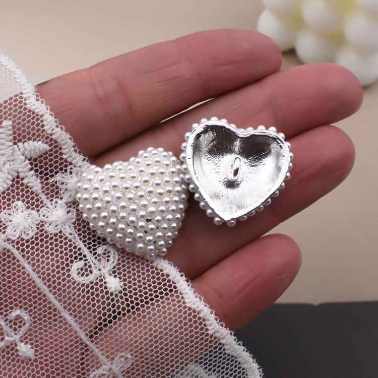 Heart Pearl Rhinestone Luxury Metal Buttons for Cardigans 12pcs