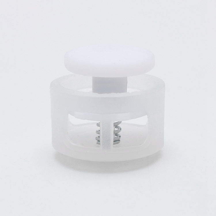 Plastic cord lock toggle with spring, white cap and clear body