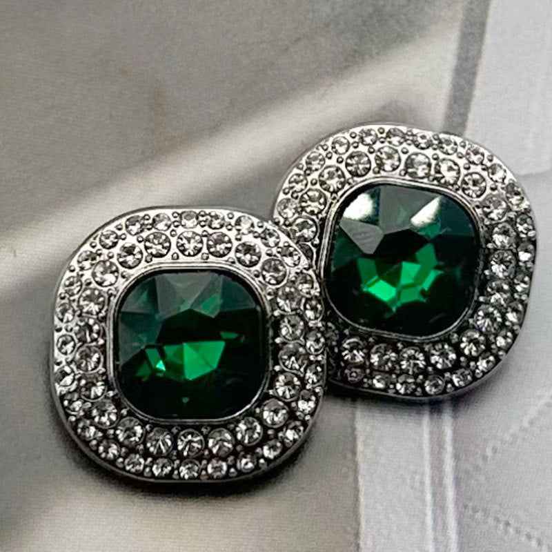 32L (20mm) Square Gemstone-Studded Metal Shank Buttons 12pcs