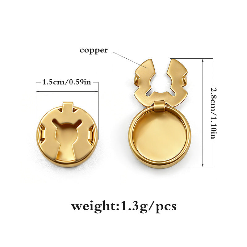 15mm brass snap buttons, gold-tone round back with center hole