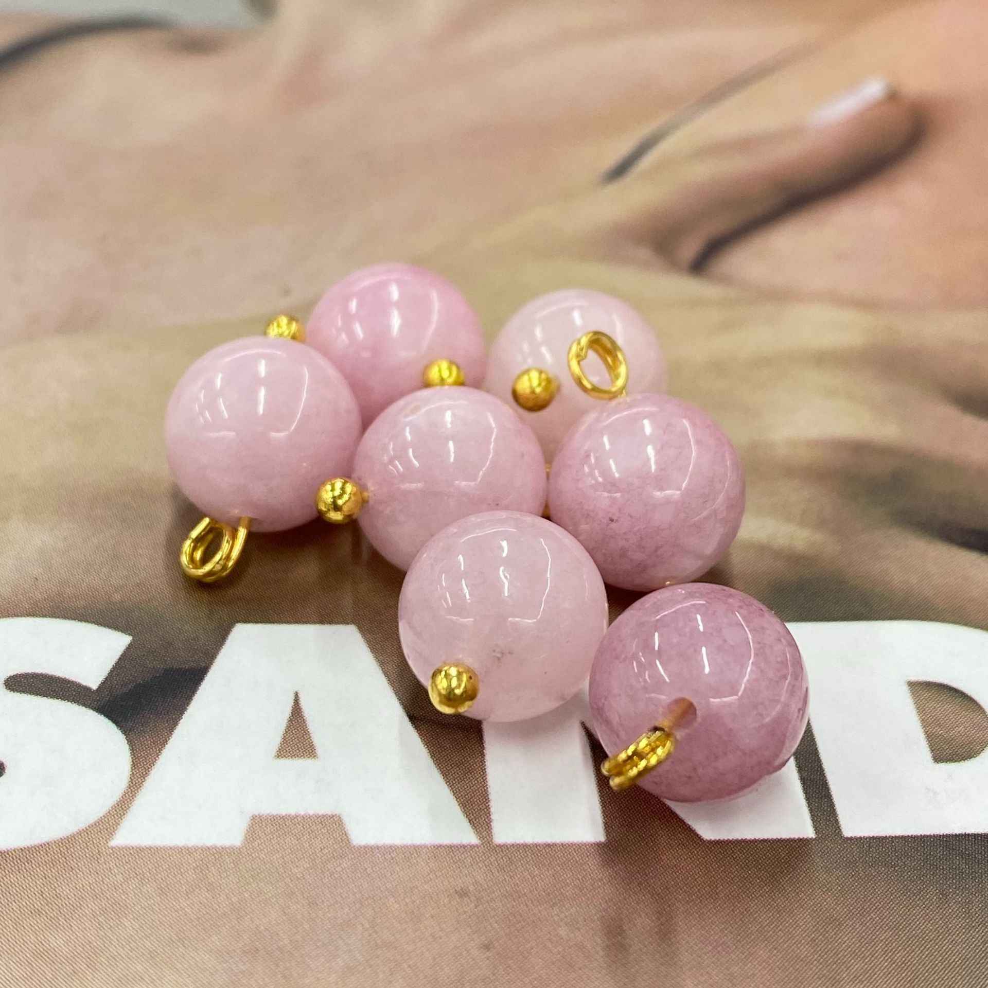 10mm Chinese Qipao Pink Jade Stone Metal Floral Base Buttons 20pcs