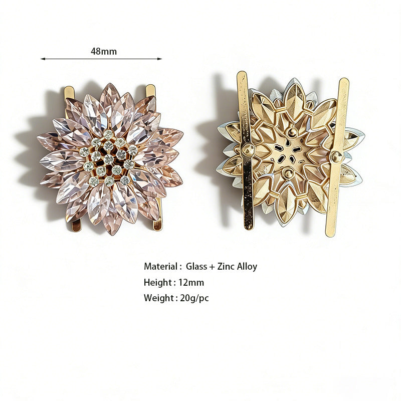Silver-tone and gold-tone flower rhinestone shoe buckle clips, spiky petals