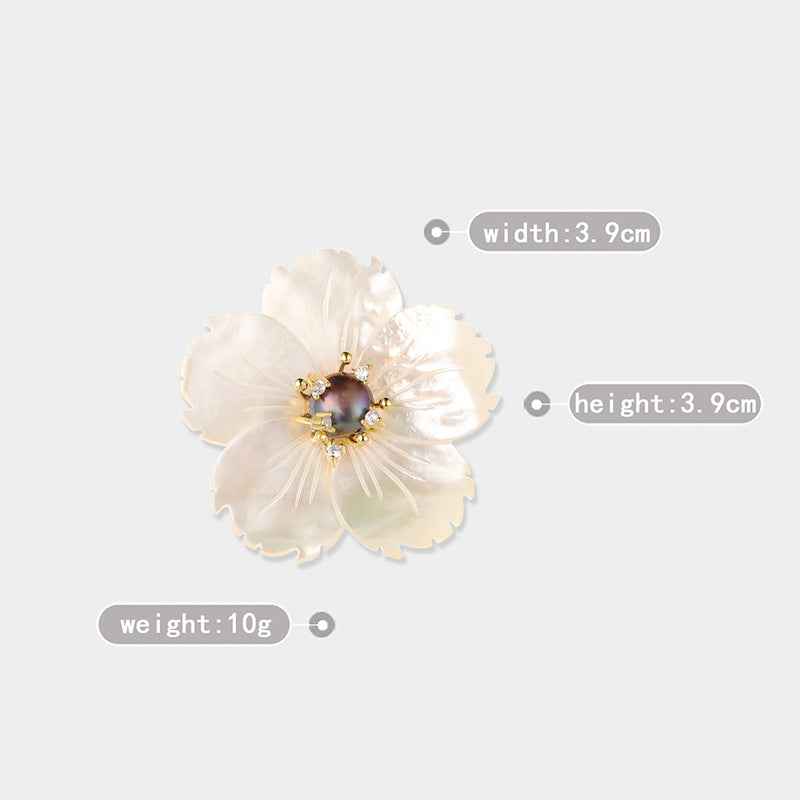Natural Shell Flower Rhinestone Baroque Pearl Brooch Pin