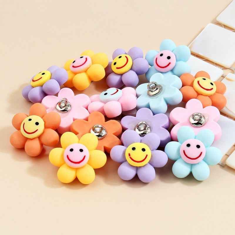 19mm Smiley Flower Plastic Buttons Metal Shank for Baby Clothes 30pcs