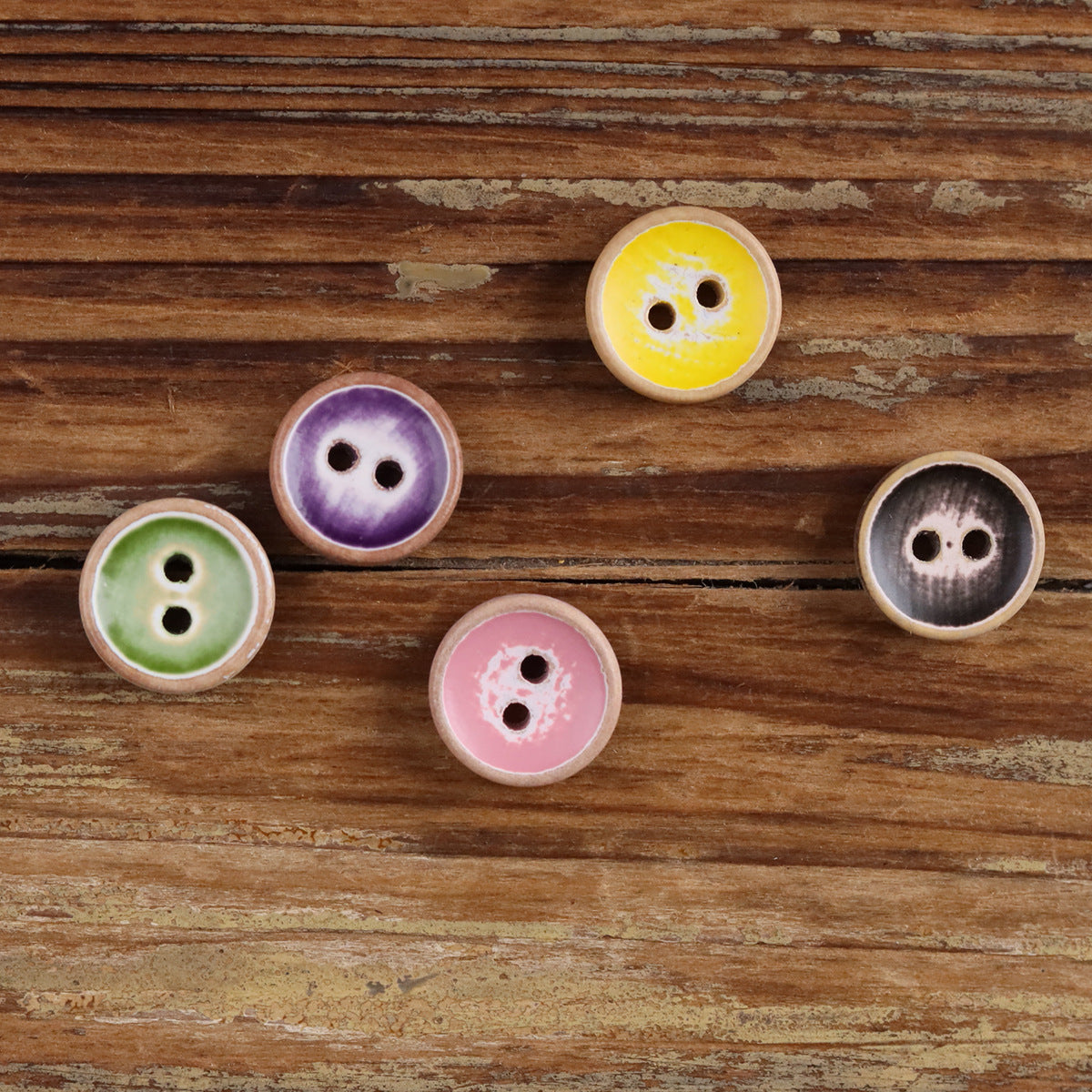 11.5mm Iridescent Wood Round 2-Hole Buttons – Set of 30