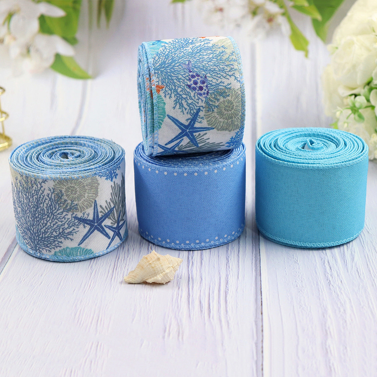 63mm/2.5 tuuman sininen koralliriutta grosgrain-nauha, jossa on langallinen reuna, 4 pakkausta
