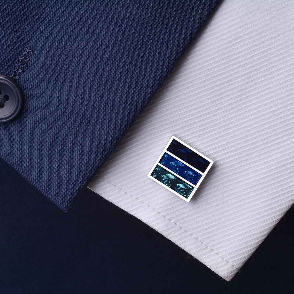 16mm Square Men's French Cufflinks – Tri-Color Blue