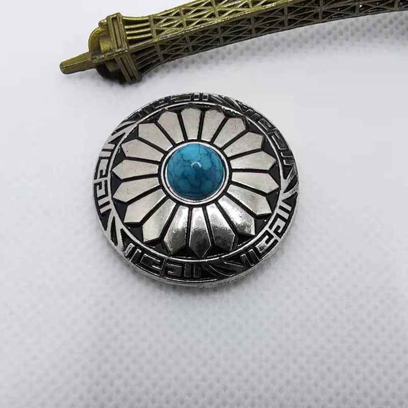 30mm Vintage Alloy Turquoise Chrysanthemum DIY Wallet Button 20 Pack