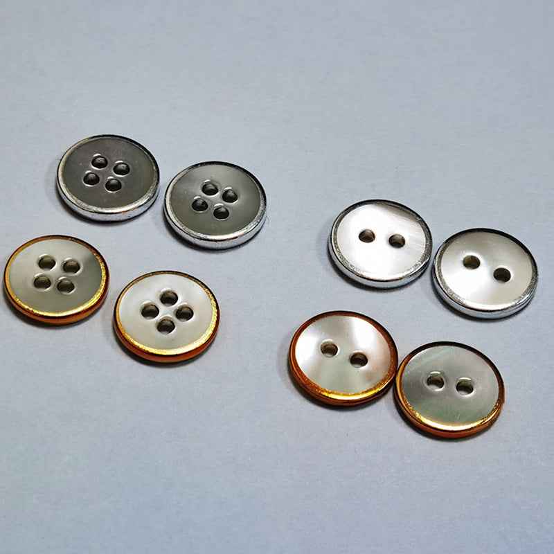 18L Round 2-Hole Freshwater Shell Buttons Gold Silver Edge 100 Pack