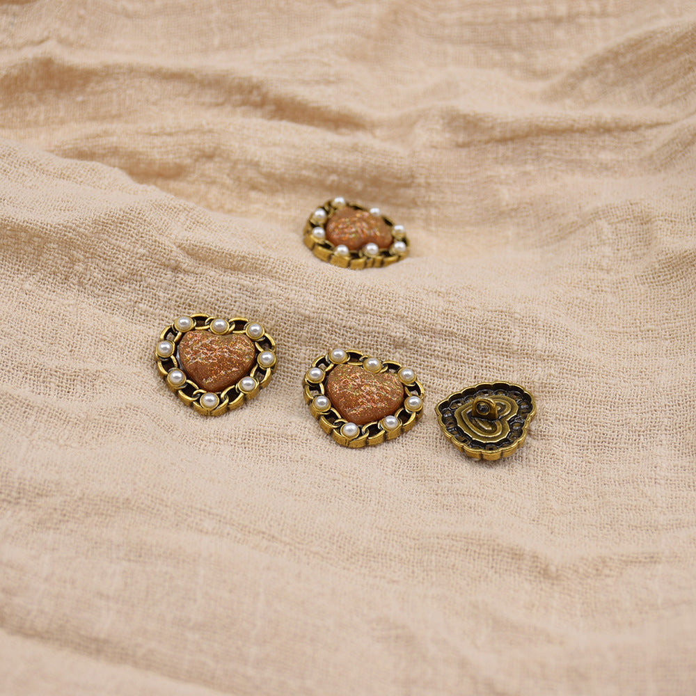 20mm/23mm Vintage Heart-Shaped Resin Metal Buttons 10pcs